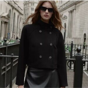Zara Double-Breasted Cropped Wool Blend Coat